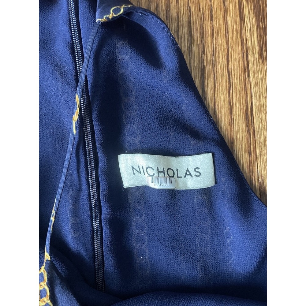 NICHOLAS US 2 Samira 100%‎ Silk Wide Leg Jumpsuit Navy Blue Gold Chain Old Money - Picture 5 of 16